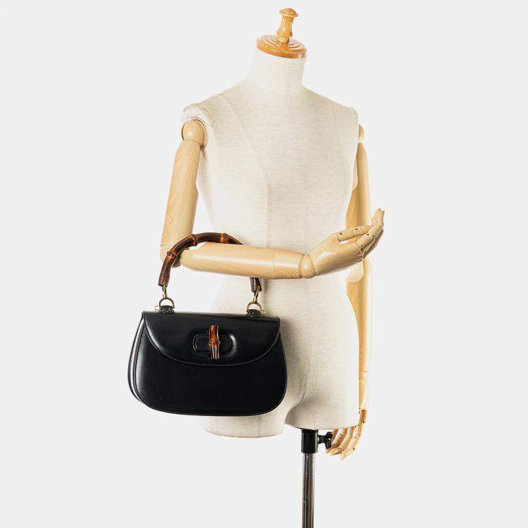 مملوكة مسبقًا Gucci Black Calfskin Leather Bamboo Night Shoulder Bag