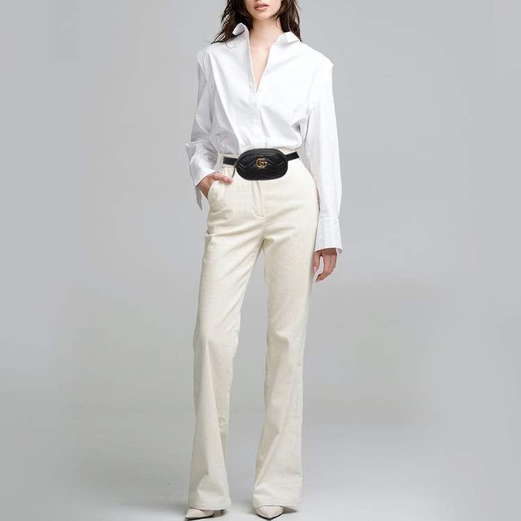 Pre Owned Gucci Black Matelassé Leather Mini GG Marmont Belt Bag