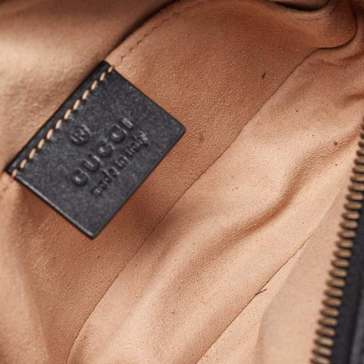 Pre Owned Gucci Black Matelassé Leather Mini GG Marmont Belt Bag