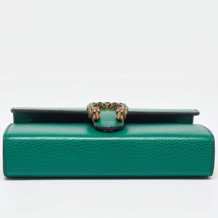 Pre Owned Gucci Green Leather Dionysus Wallet on Chain