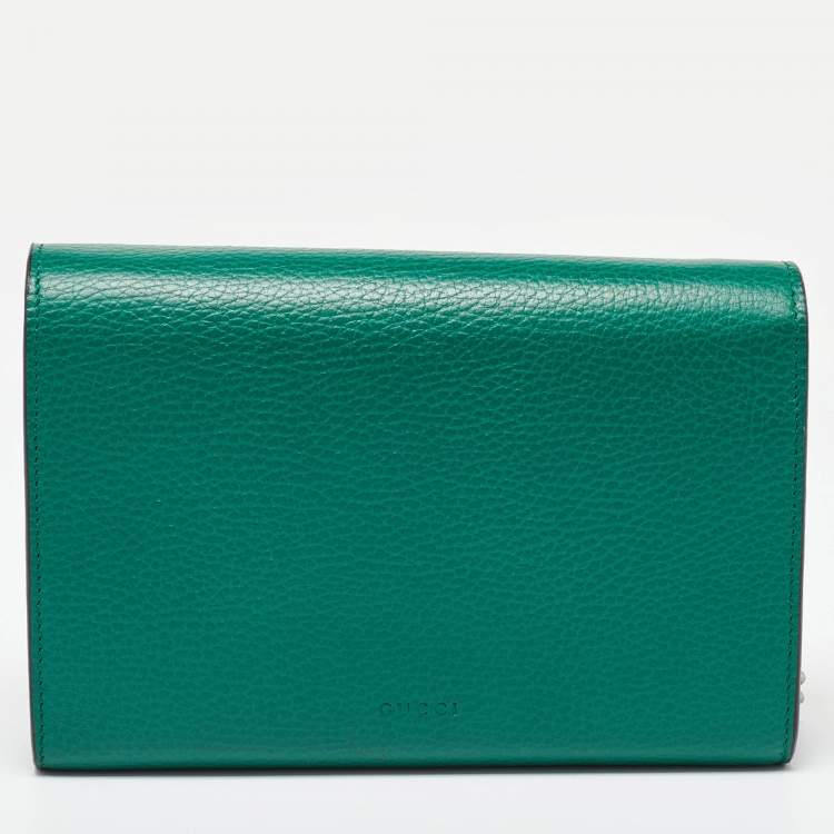 Pre Owned Gucci Green Leather Dionysus Wallet on Chain