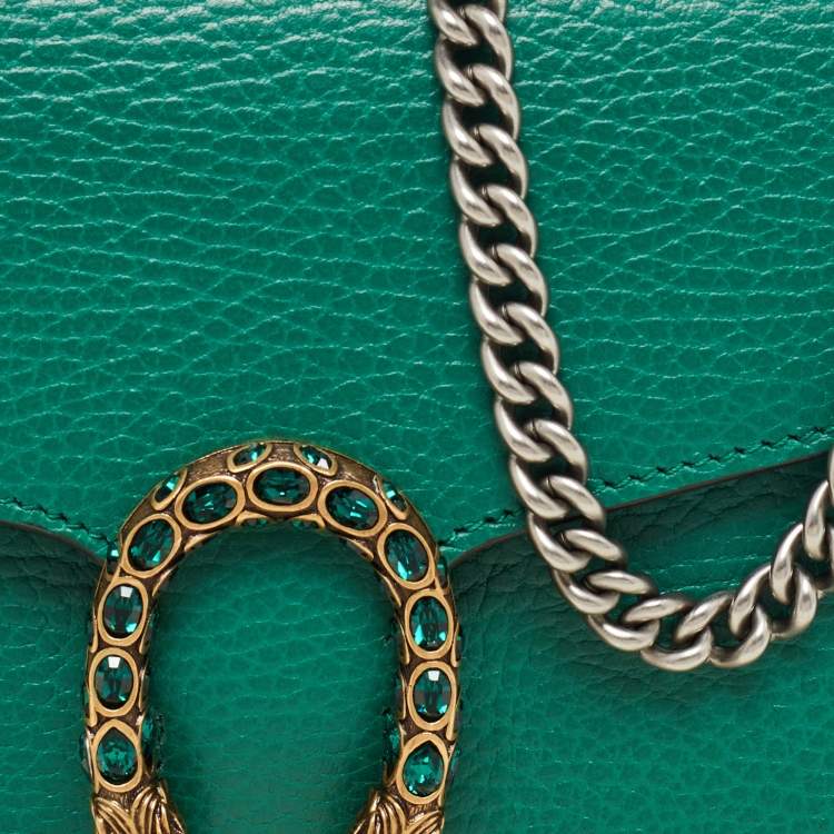 Pre Owned Gucci Green Leather Dionysus Wallet on Chain