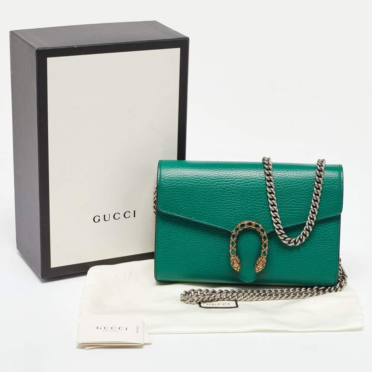 Pre Owned Gucci Green Leather Dionysus Wallet on Chain