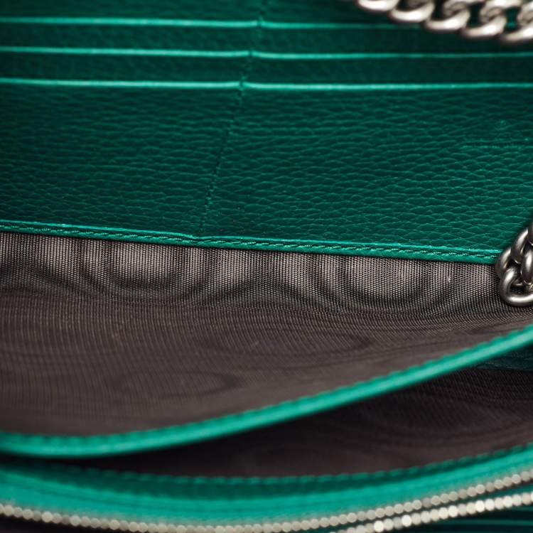 Pre Owned Gucci Green Leather Dionysus Wallet on Chain