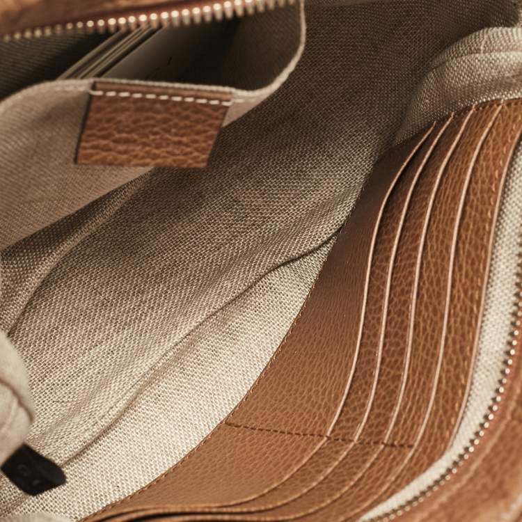 Pre Owned Gucci Light Brown/Beige GG Canvas and Leather Bree Crossbody Bag