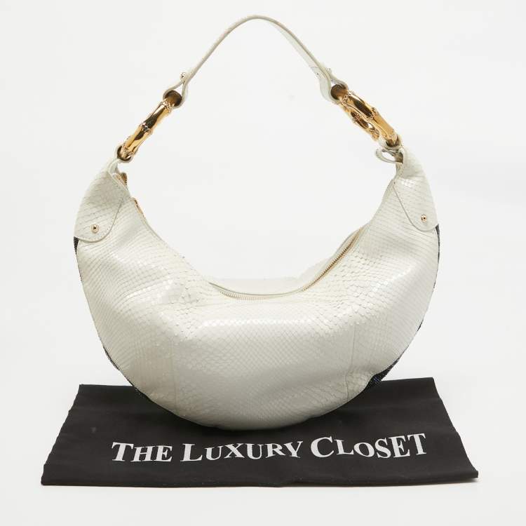 Pre Owned Gucci White Python and Beads Bamboo Ring Hobo