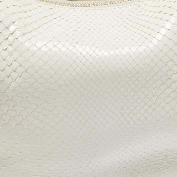 Pre Owned Gucci White Python and Beads Bamboo Ring Hobo