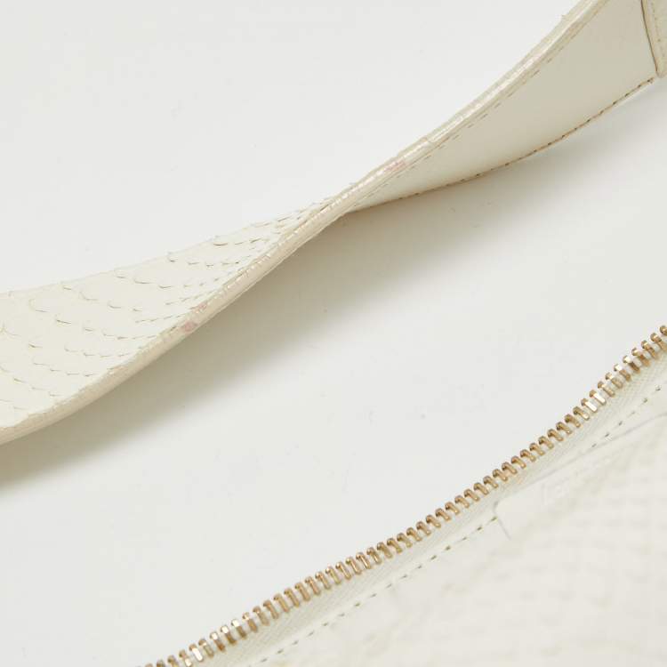 Pre Owned Gucci White Python and Beads Bamboo Ring Hobo