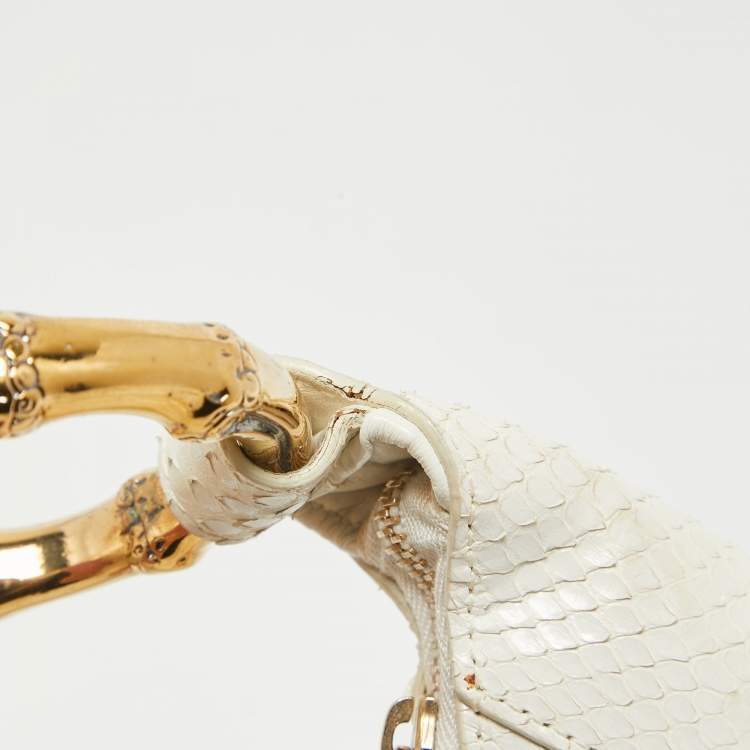 Pre Owned Gucci White Python and Beads Bamboo Ring Hobo