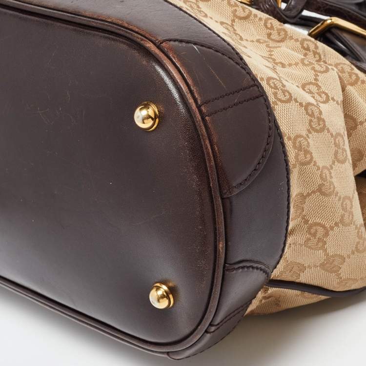 Pre Owned Gucci Beige/Brown GG Canvas, Crocodile and Leather Secret Tote