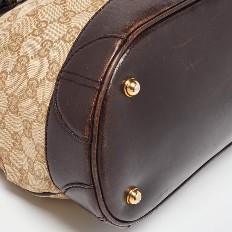 Pre Owned Gucci Beige/Brown GG Canvas, Crocodile and Leather Secret Tote