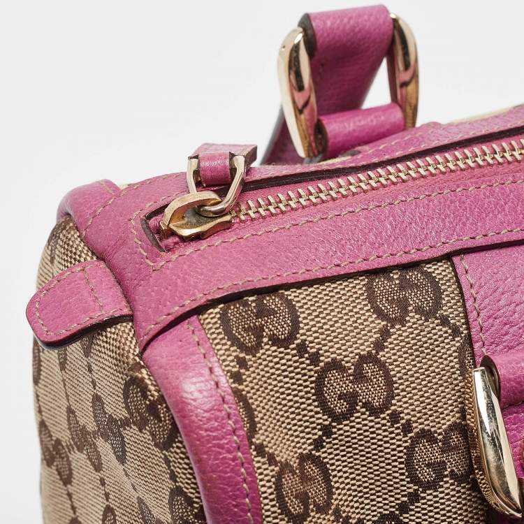 Pre Owned Gucci Pink/Beige GG Canvas and Leather Abbey Boston Bag