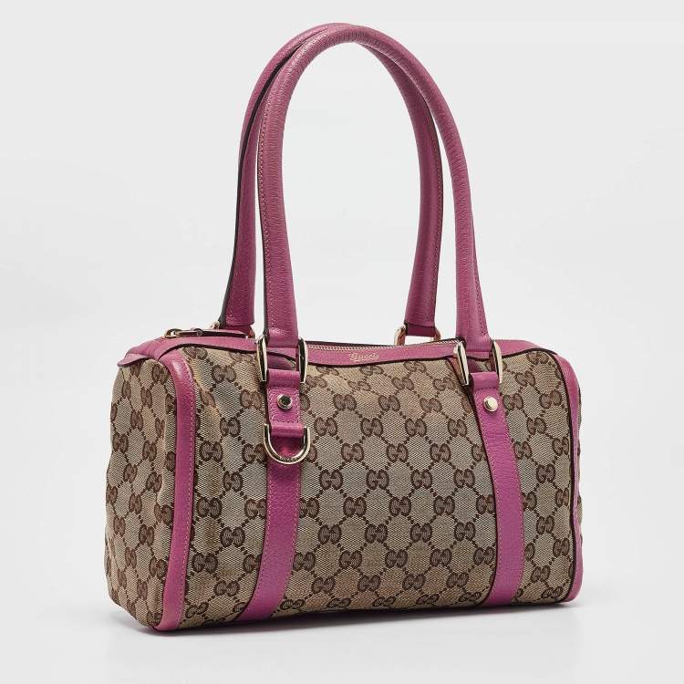 Pre Owned Gucci Pink/Beige GG Canvas and Leather Abbey Boston Bag