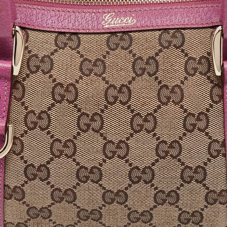 Pre Owned Gucci Pink/Beige GG Canvas and Leather Abbey Boston Bag