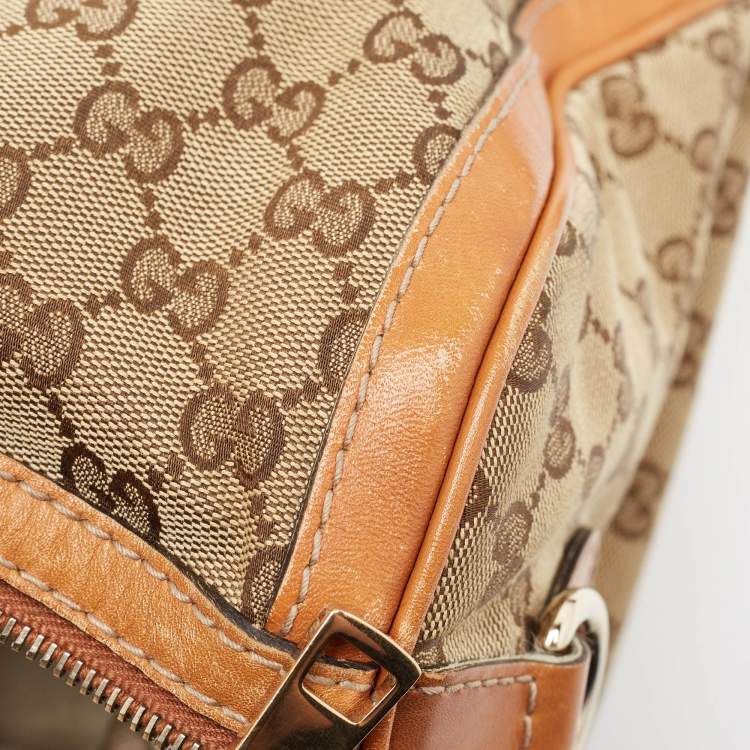 Pre Owned Gucci Tan/Beige GG Canvas Medium Vintage Web Boston Bag