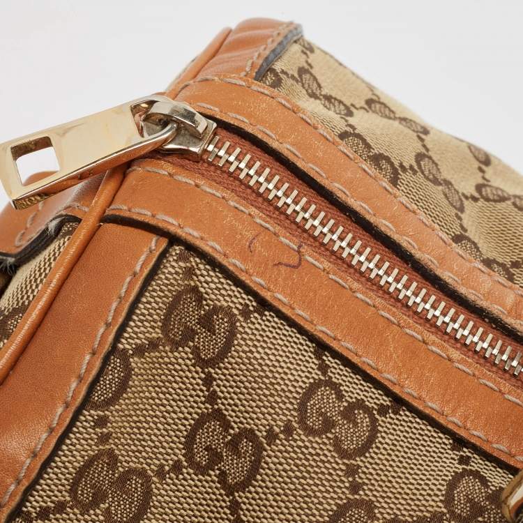 Pre Owned Gucci Tan/Beige GG Canvas Medium Vintage Web Boston Bag