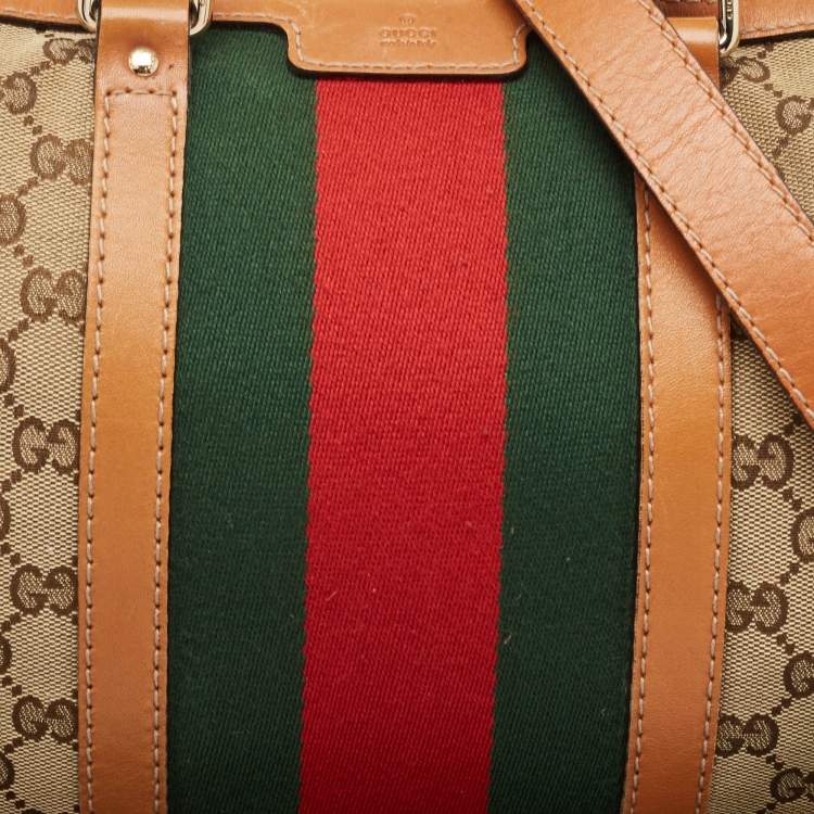 Pre Owned Gucci Tan/Beige GG Canvas Medium Vintage Web Boston Bag