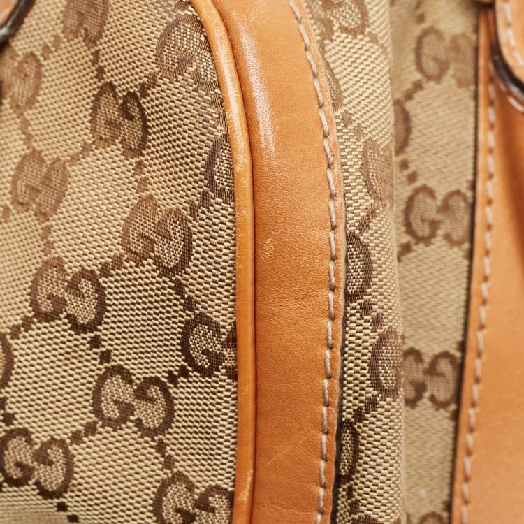 Pre Owned Gucci Tan/Beige GG Canvas Medium Vintage Web Boston Bag