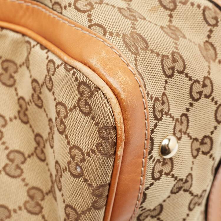 Pre Owned Gucci Tan/Beige GG Canvas Medium Vintage Web Boston Bag