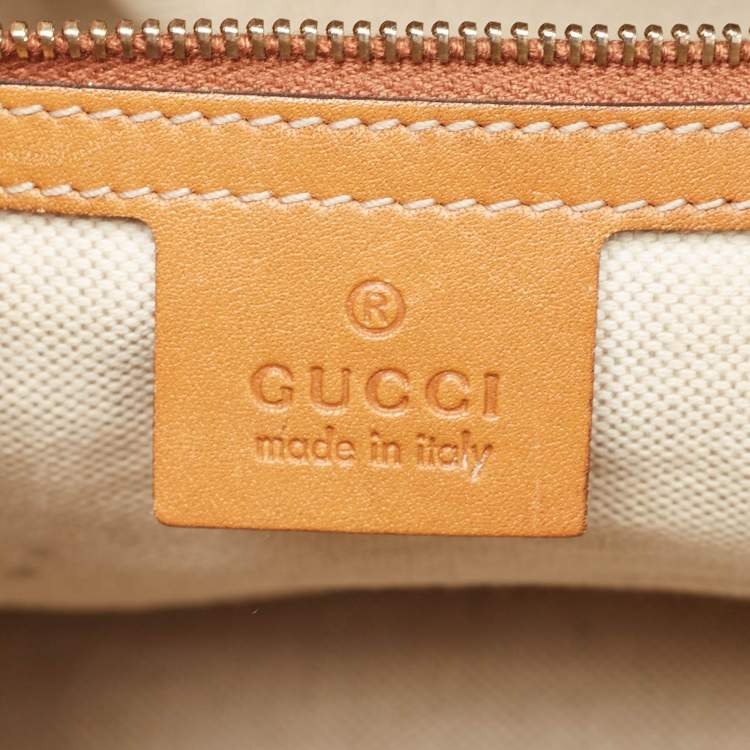 Pre Owned Gucci Tan/Beige GG Canvas Medium Vintage Web Boston Bag