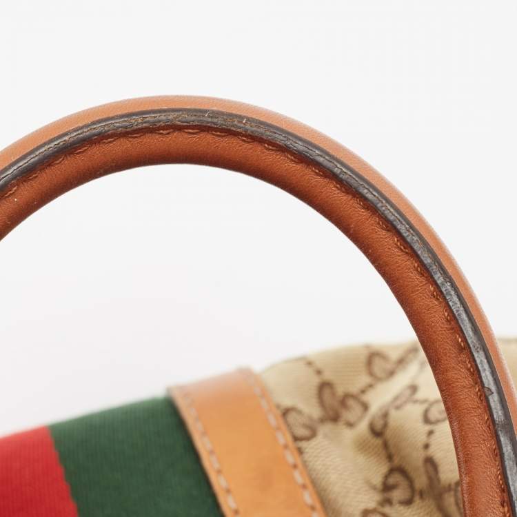 Pre Owned Gucci Tan/Beige GG Canvas Medium Vintage Web Boston Bag