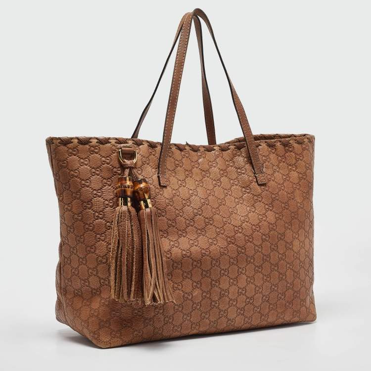 Pre Owned Gucci Brown Guccissima Leather Bamboo Tassel Tote