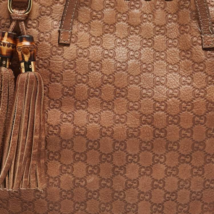 Pre Owned Gucci Brown Guccissima Leather Bamboo Tassel Tote