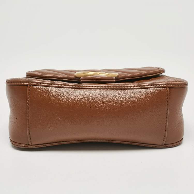 Pre Owned Gucci Brown Matelassé Leather Mini GG Marmont Top Handle Bag