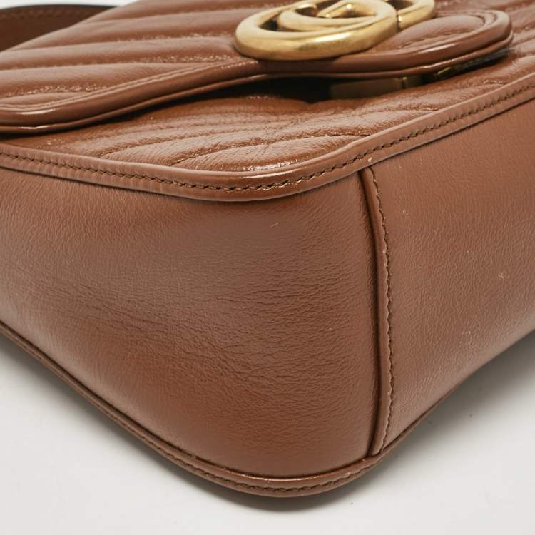 Pre Owned Gucci Brown Matelassé Leather Mini GG Marmont Top Handle Bag