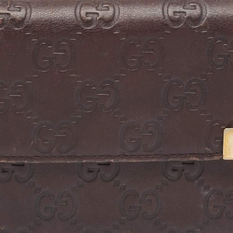 Pre Owned Gucci Dark Brown Guccissima Leather Flap French Wallet