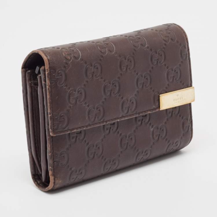Pre Owned Gucci Dark Brown Guccissima Leather Flap French Wallet