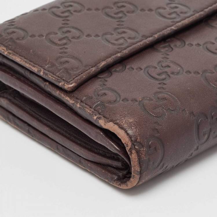 Pre Owned Gucci Dark Brown Guccissima Leather Flap French Wallet