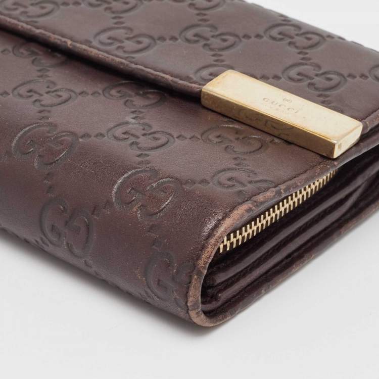 Pre Owned Gucci Dark Brown Guccissima Leather Flap French Wallet