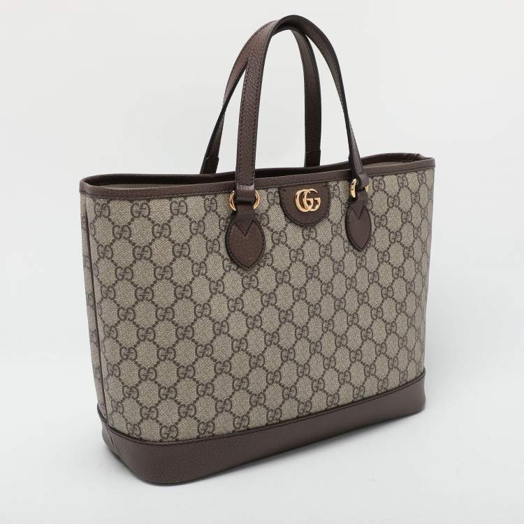 Pre Owned Gucci Beige/Brown GG Supreme Canvas and Leather Medium Ophidia Tote