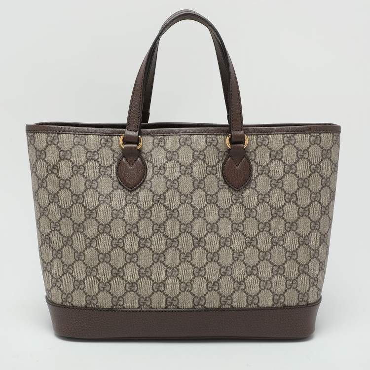 Pre Owned Gucci Beige/Brown GG Supreme Canvas and Leather Medium Ophidia Tote