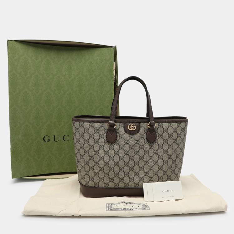 Pre Owned Gucci Beige/Brown GG Supreme Canvas and Leather Medium Ophidia Tote