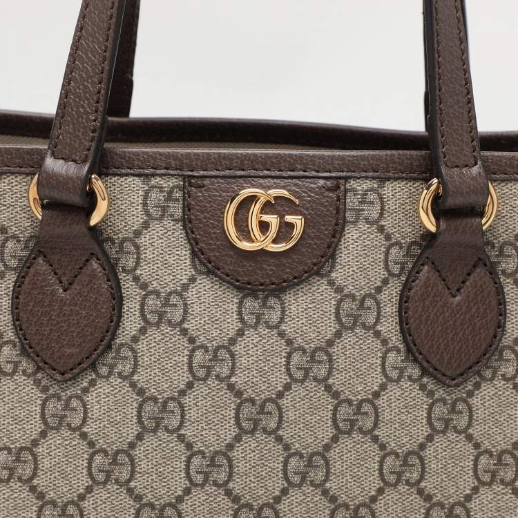 Pre Owned Gucci Beige/Brown GG Supreme Canvas and Leather Medium Ophidia Tote
