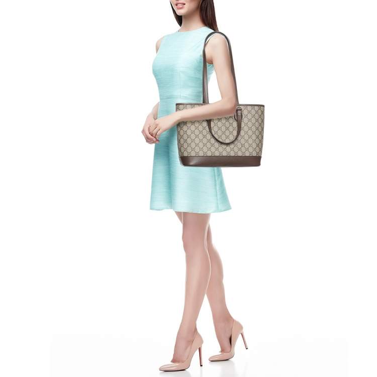 Pre Owned Gucci Beige/Brown GG Supreme Canvas and Leather Medium Ophidia Tote