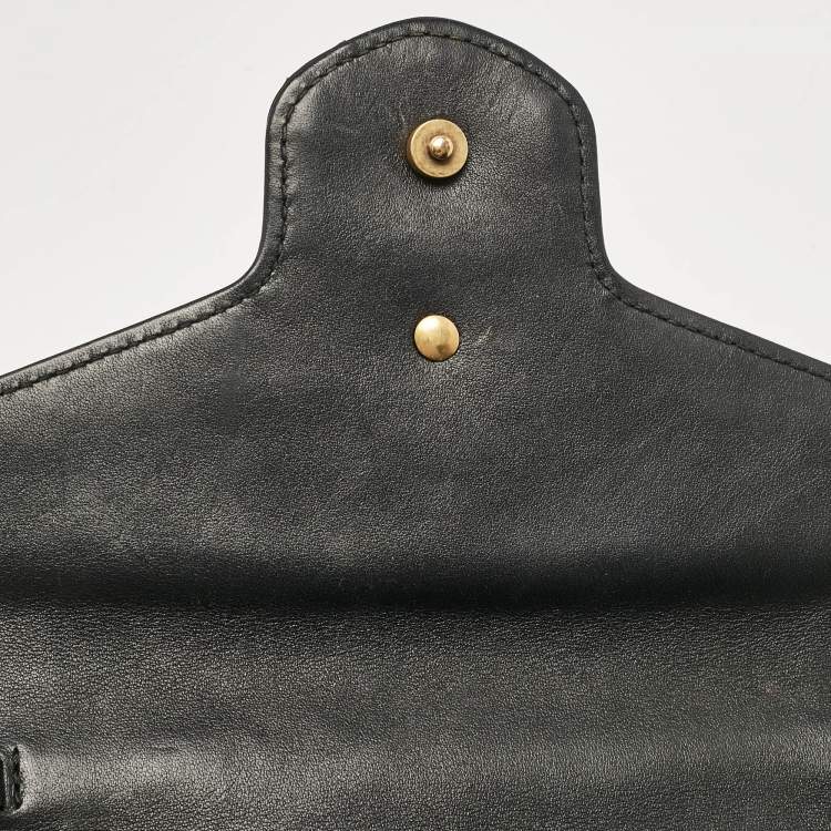 Pre Owned Gucci Black Matelassé Leather GG Marmont Wallet On Chain