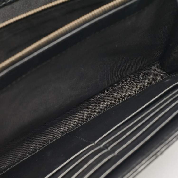 Pre Owned Gucci Black Matelassé Leather GG Marmont Wallet On Chain