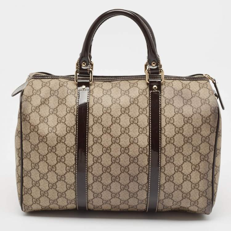 Pre Owned Gucci Dark Brown/Beige GG Supreme Canvas Medium Joy Boston Bag