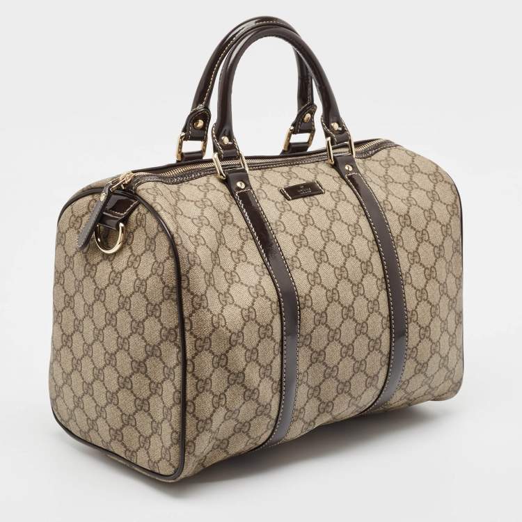 Pre Owned Gucci Dark Brown/Beige GG Supreme Canvas Medium Joy Boston Bag