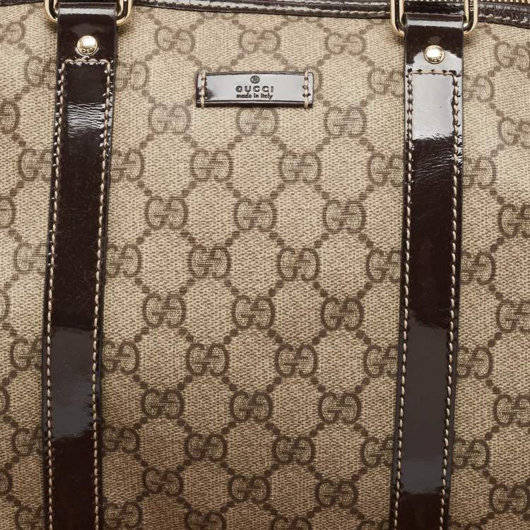 Pre Owned Gucci Dark Brown/Beige GG Supreme Canvas Medium Joy Boston Bag