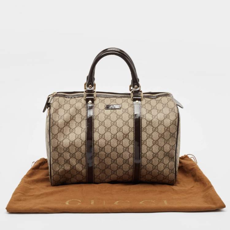 Pre Owned Gucci Dark Brown/Beige GG Supreme Canvas Medium Joy Boston Bag