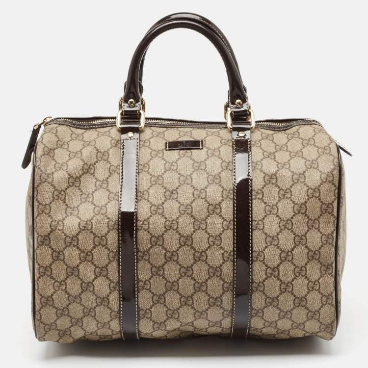 Pre Owned Gucci Dark Brown/Beige GG Supreme Canvas Medium Joy Boston Bag