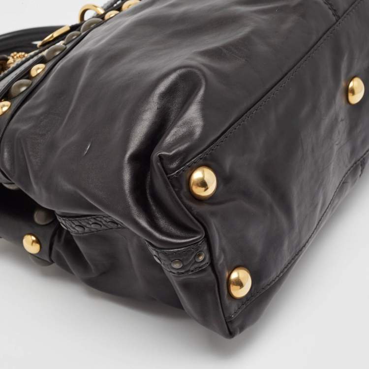 Pre Owned Gucci Black Leather Babouska Flap Satchel