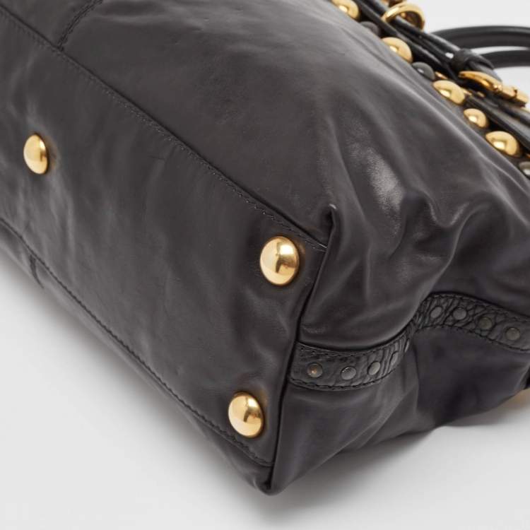 Pre Owned Gucci Black Leather Babouska Flap Satchel