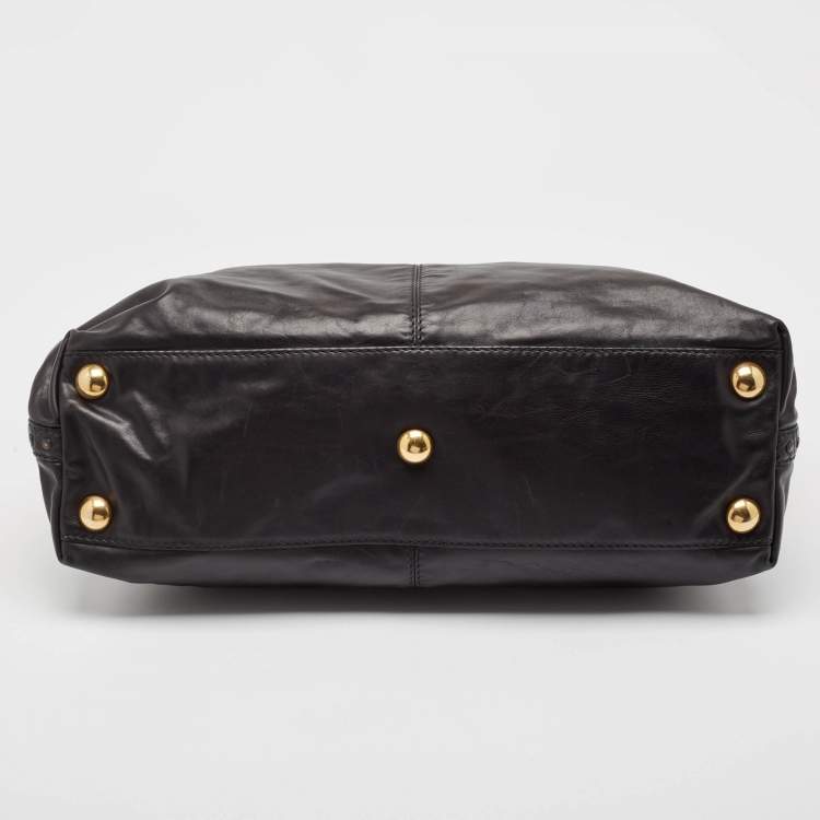 Pre Owned Gucci Black Leather Babouska Flap Satchel
