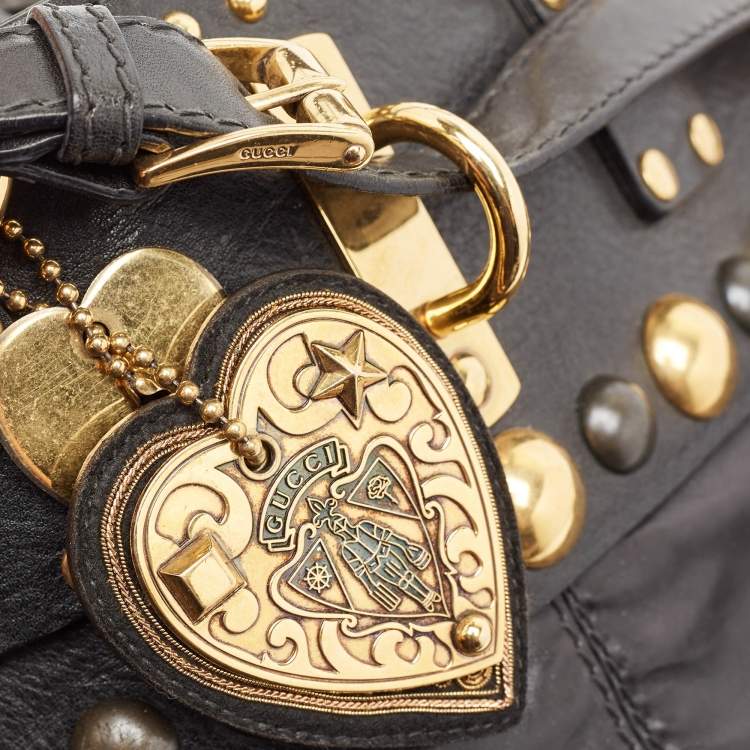 Pre Owned Gucci Black Leather Babouska Flap Satchel