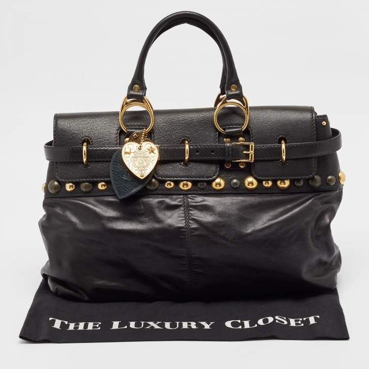 Pre Owned Gucci Black Leather Babouska Flap Satchel